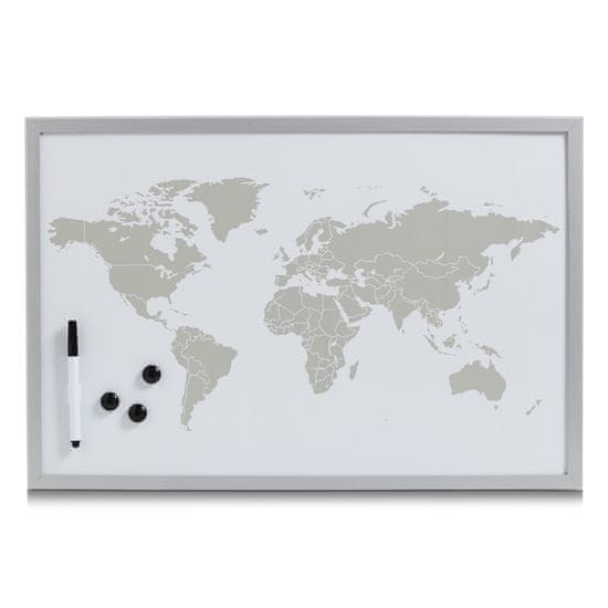 Zeller Magnetická nástěnka mapa světa, šedá, bílá 60x40cm
