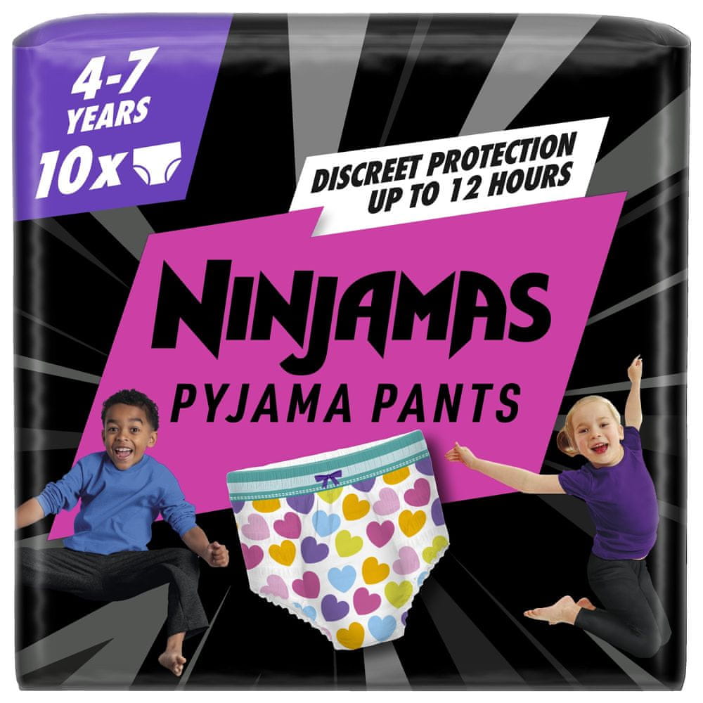 Levně Pampers Ninjamas Pyjama Pants Srdíčka, 10 ks, 7 let, 17kg-30kg
