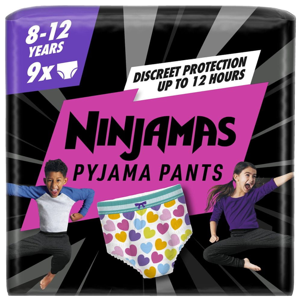 Levně Pampers Ninjamas Pyjama Pants Srdíčka, 9 ks, 8 let, 27kg-43kg