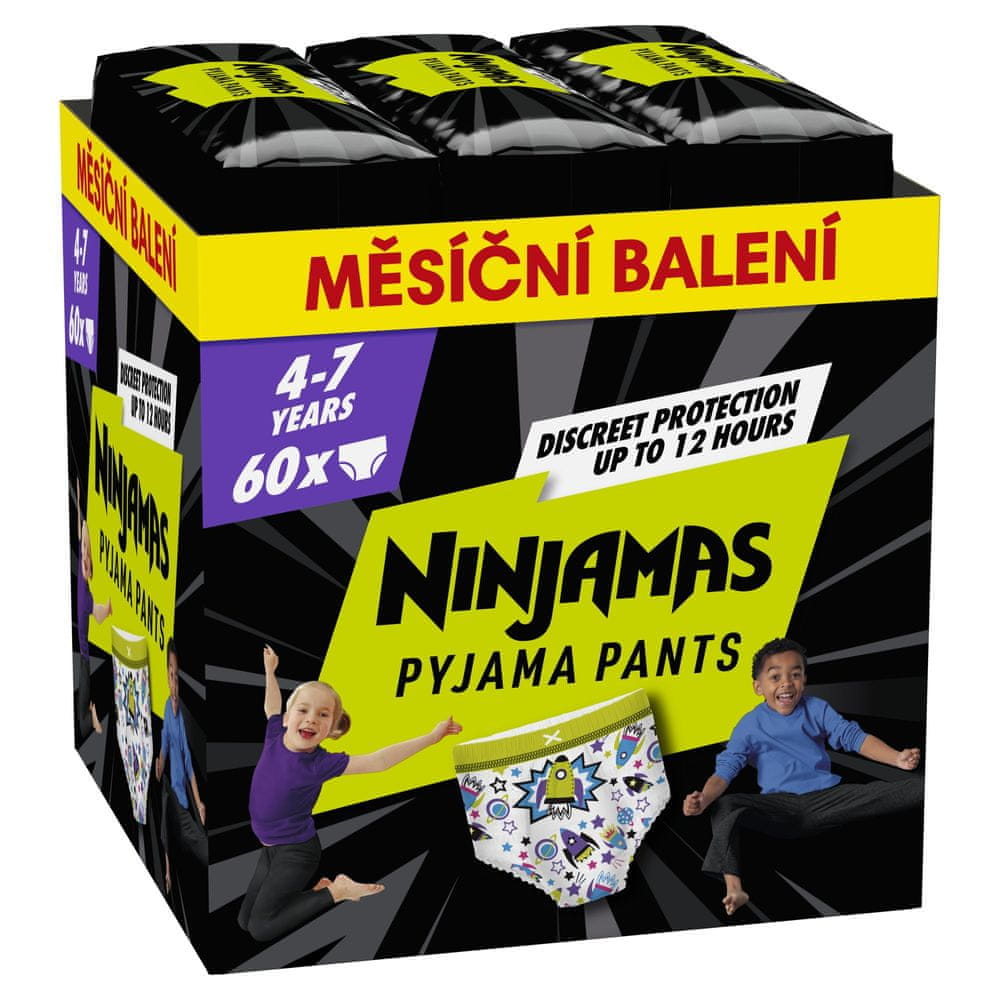 Levně Pampers Ninjamas Pyjama Pants Kosmické lodě, 60 ks, 7 let, 17kg-30kg - měsíční balení