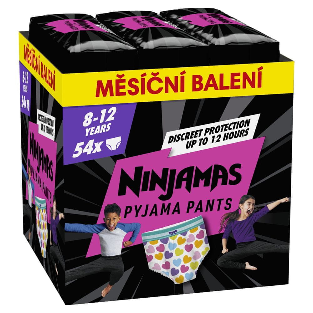 Levně Pampers Ninjamas Pyjama Pants Srdíčka, 54 ks, 8 let, 27kg-43kg - měsíční balení