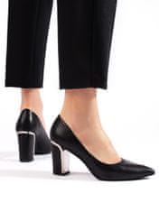 Amiatex Designové lodičky dámské černé na širokém podpatku + Ponožky Gatta Calzino Strech, černé, 37