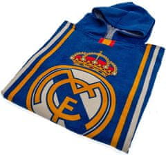 FotbalFans Pončo Real Madrid FC s kapucí, modré, bavlna, 55x110 cm