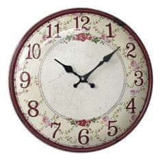 Autronic Nástěnné kovové hodiny s motivem růží, 35 cm