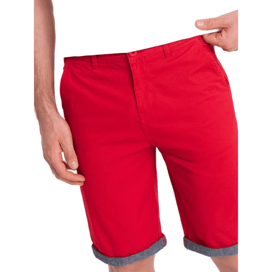 OMBRE Pánské chinos šortky s džínovým lemem červené V1 W421 MDN125175