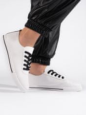 Amiatex Luxusní bílé tenisky dámské bez podpatku + Ponožky Gatta Calzino Strech, bílé, 39