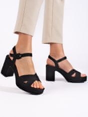 Amiatex Praktické černé dámské sandály na širokém podpatku, černé, 40