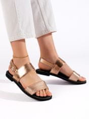 Amiatex Originální zlaté dámské sandály na plochém podpatku, odstíny žluté a zlaté, 39