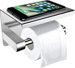 Camerazar Samolepicí držák toaletního papíru Loft WC, stříbrný, nerezová ocel, 13.5x10x10.5 cm