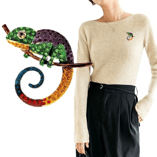 Camerazar Elegantní Brož Chameleon zdobená Zirkony, Bižuterní Slitina, 6 cm * 7,8 cm