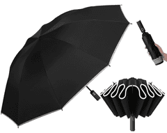 Camerazar Skládací Automatický Deštník s ANTI-UV ochranou, Reflexním Pruhem a Pouzdrem, Černý