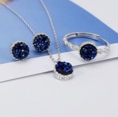 Flor de Cristal Sada stříbrných šperků: náušnice, náhrdelník, prsten Blue Velvet