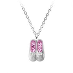 Flor de Cristal Dětský stříbrný náhrdelník Ballerina - Světle růžová
