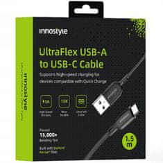 Innostyle Innostyle Ultraflex Usb-C Rychlonabíjecí Kabel Pro Iphone Samsung Qc 4.0 Kevlar 2M Černý