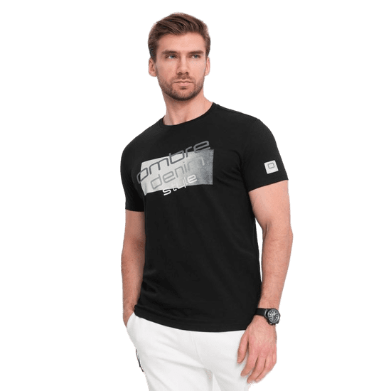 OMBRE Pánské bavlněné tričko s logem V2 OM-TSPT-0139 černé MDN125225