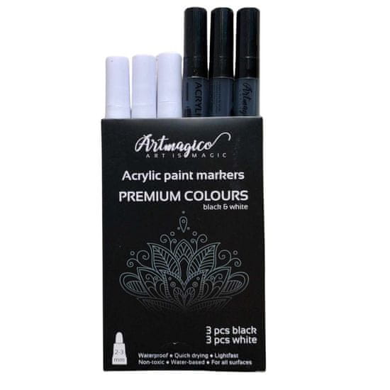 Artmagico  akrylový popisovač sada černá a bílá 2-3 mm