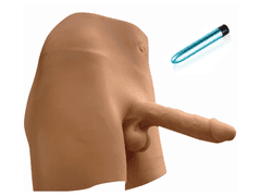 Xcock Silikonová dutá protéza penisu + vibrátor, připínací - velikost XL