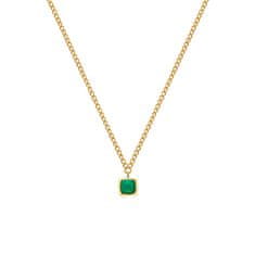 Hot Diamonds Jemný pozlacený náhrdelník se zeleným achátem a diamantem Gemstones DN197