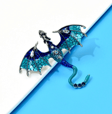 Camerazar Brož s modrým drakem zdobená zirkony, šperkařská slitina, 7x6,1 cm