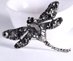 Camerazar Elegantní Brož Vážka zdobená Zirkony a Krystaly, Bižuterní Slitina, Šířka 6 cm, Výška 5 cm