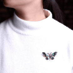 Camerazar Retro brož s motýlem zdobená zirkony, barevná, bižuterní slitina, 5x2,6 cm
