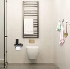 Camerazar Nástěnný držák na toaletní papír s poličkou, šedý, nerezová ocel, 17.6x9.5x2 cm