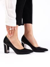 Amiatex Designové lodičky dámské černé na širokém podpatku + Ponožky Gatta Calzino Strech, černé, 37