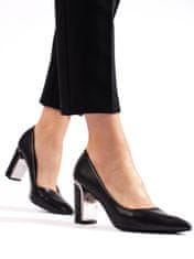 Amiatex Designové lodičky dámské černé na širokém podpatku + Ponožky Gatta Calzino Strech, černé, 36