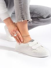 Amiatex Módní tenisky dámské bílé bez podpatku + Ponožky Gatta Calzino Strech, bílé, 37