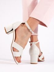 Amiatex Krásné bílé sandály dámské na širokém podpatku, bílé, 41
