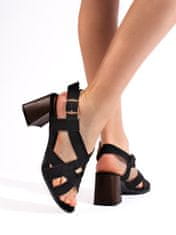 Amiatex Komfortní sandály dámské černé na širokém podpatku, černé, 41