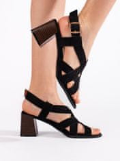 Amiatex Komfortní sandály dámské černé na širokém podpatku, černé, 41