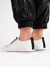 Amiatex Luxusní bílé tenisky dámské bez podpatku + Ponožky Gatta Calzino Strech, bílé, 39