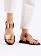 Amiatex Originální zlaté dámské sandály na plochém podpatku, odstíny žluté a zlaté, 39