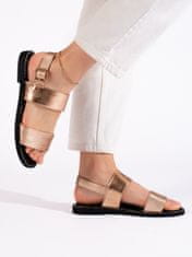Amiatex Originální zlaté dámské sandály na plochém podpatku + Ponožky Gatta Calzino Strech, odstíny žluté a zlaté, 37
