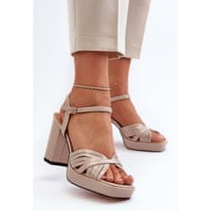 Lakované dámské sandály na podpatku béžové barvy velikost 41