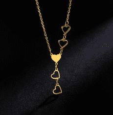Camerazar Elegantní dlouhý náhrdelník srdce z chirurgické oceli 316L, pozlacený 18karátovým zlatem, délka 45 cm + 5 cm prodloužení