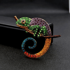 Camerazar Elegantní Brož Chameleon zdobená Zirkony, Bižuterní Slitina, 6 cm * 7,8 cm