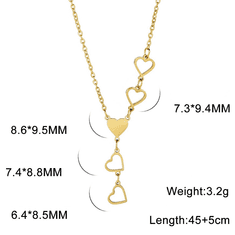 Camerazar Elegantní dlouhý náhrdelník srdce z chirurgické oceli 316L, pozlacený 18karátovým zlatem, délka 45 cm + 5 cm prodloužení