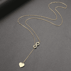 Camerazar Dlouhý náhrdelník s přívěsky srdce a nekonečno, zlatý, chirurgická ocel 316L, délka 60 cm
