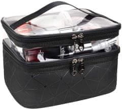 Camerazar Velká vodotěsná závěsná kosmetická taška, černá průhledná, PVC+TPU, 16x23x17 cm