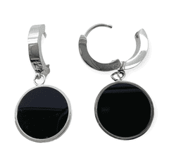 Camerazar Elegantní náušnice z chirurgické oceli 316L s černou mincí, délka 3 cm, rozměry kruhu 1,5 cm