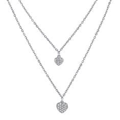 Silvego Dvojitý stříbrný náhrdelník s přívěsky srdce s Brilliance Zirconia MSS165N