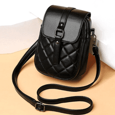 Camerazar Elegantní prošívaná kabelka na telefon přes rameno, černá, 100% polyester, 18x12x7.5 cm