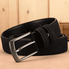 Camerazar Pánský kožený pásek, černý semiš, s kovovou sponou, délka 125 cm