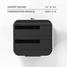 Qoltec Dokovací stanice HDD pro 2,5" 3,5" SSD | SATA III | USB 3.0 | Super speed 5Gb/s | s funkcí offline klonování