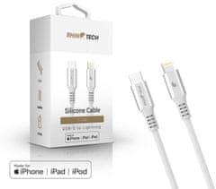 RhinoTech LITE kabel USB-C - Lightning, MFi, nylonový oplet, 1.2m, stříbrná