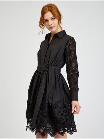 Orsay Černé dámské děrované košilové šaty se zavazováním