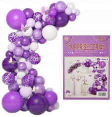 FunCo Velká sada balónků na girlandu s pumpičkou fialovo-černo-bílá 120 ks