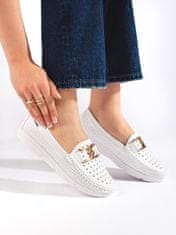 Amiatex Komfortní bílé dámské mokasíny bez podpatku + Ponožky Gatta Calzino Strech, bílé, 41